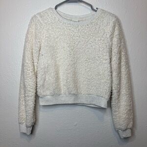 Abercrombie & Fitch Cream Fuzzy Teddy Cropped Sweater Size Extra Small